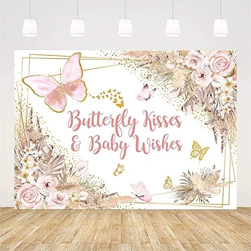 Aibiin 7x5ft Butterfly beija o pano de fundo do chá de bebê para menina princesa bebê desejos boho rosa floral pampas fotografia