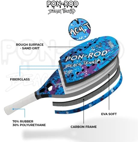 Pon-Rod Beach Tennis Racket Fibra de fibra de carbono Glass, Padel Beach Tennis Paddle, Bola de praia Paddle Set, Paddle