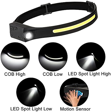 Lanterna faróis, 2pack Recarregam faróis de LED 1200 -Lumens 2 Cob 230 ° FARÇO DE feixe largo com sensor de movimento Bright