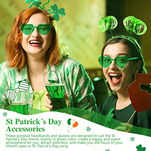 12 PCS Costume do dia de St. Patrick Conjunto de times verdes Tinsel embrulhado rabo de cavalo bandos da cabeça sem