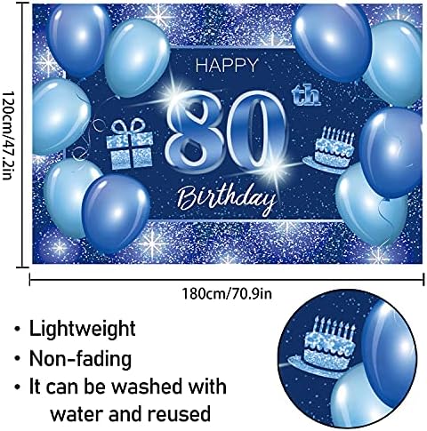 5665 Feliz aniversário de 80 anos Decoração de banner azul - Dot Glitter Sparkle Decorações temáticas de festa de