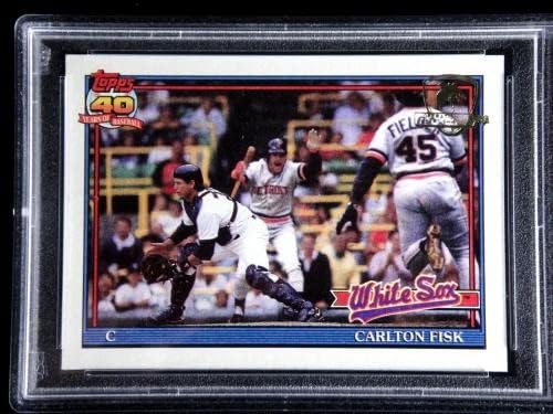 Carlton Fisk PSA 9 Mint 1991 Topps Desert Shield Card #170 Baseball Hof Raro! - Cartões de beisebol cortados