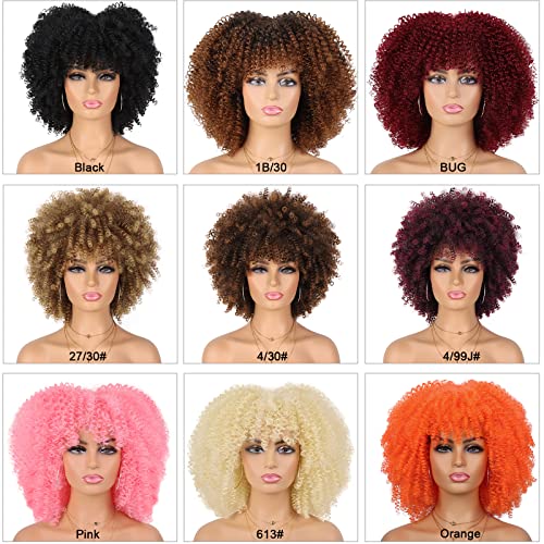 Peruca de G&T Afro Curly Wig com franja para mulheres negras desgaste sem fúria e vá peruca ombre marrom afro kinky curly sintético