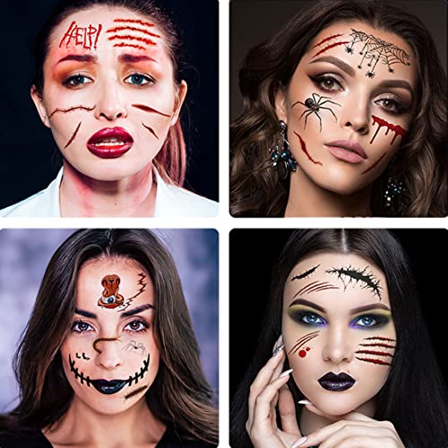 Ooopsiun Halloween enfrenta tatuagens temporárias para homens homens -feridas realistas de feridas cicatricial tatuagens de terror para maquiagem de Halloween, Favors de festa de Halloween