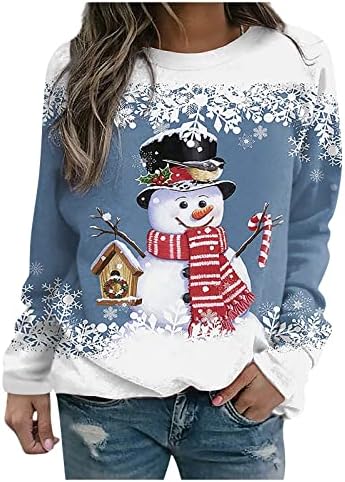 Bloups for Women Fashion 2022, Pullover feminino Top Top Snowflake boneca de neve impressa esportes casuais impressão de streetwear ativo blusa de rua