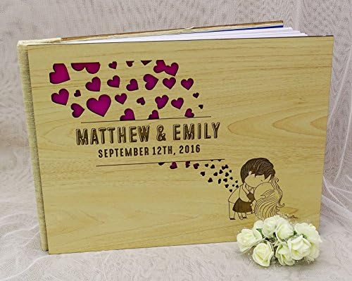 Livro de visitas de madeira de madeira personalizada Nome do casal de casamento rústico Livro de visitas gravado - 50