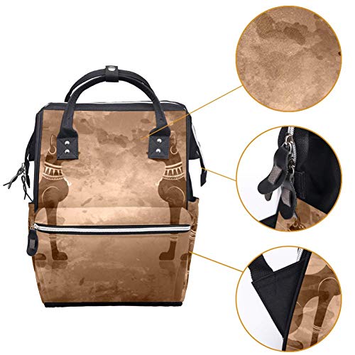 Papiro com gatos egípcios pretos Bolsas de fraldas Bolsa de backpack de mamãe Bolsa de enfermagem para cuidados com o bebê