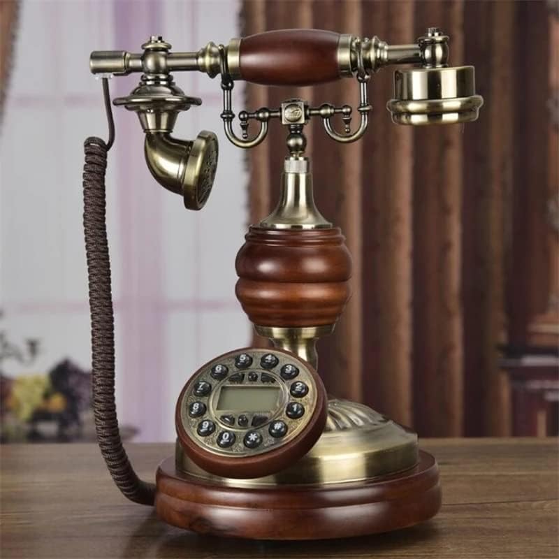XDCHLK Antique Telefone fixo Retro Touch Dial Dial de madeira maciça telefone telefone azul Backlight+HandsFree+ID do chamador