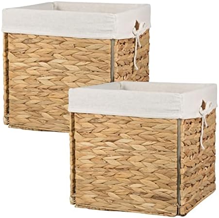 Cesta de armazenamento de vime - 6 pcs grandes cubos de cubos hacintos de mão cestas de tecido para organização de armazenamento, cestas de lavanderia de vime dobráveis ​​com forras, cestas de presente de estante de prateleira de estante de livros naturais