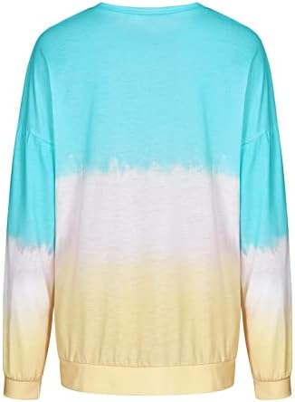 Mulher casual da tripulação de pisco de manga longa contraste contraste colorblock pullover tee tie tinta blusa tampos de moletom