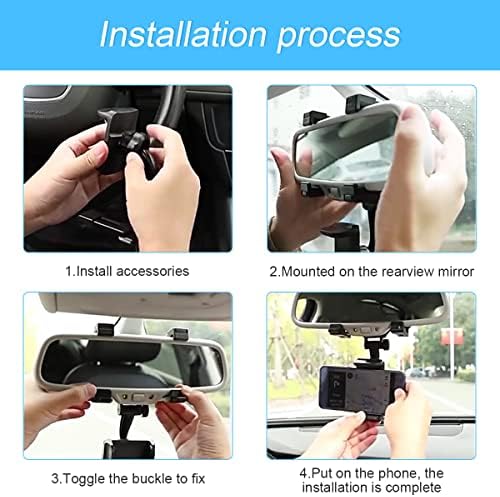 Montagem do telefone espelho de vista traseira do carro, Universal 360 ° Rotação Expandível portador de telefone do carro para