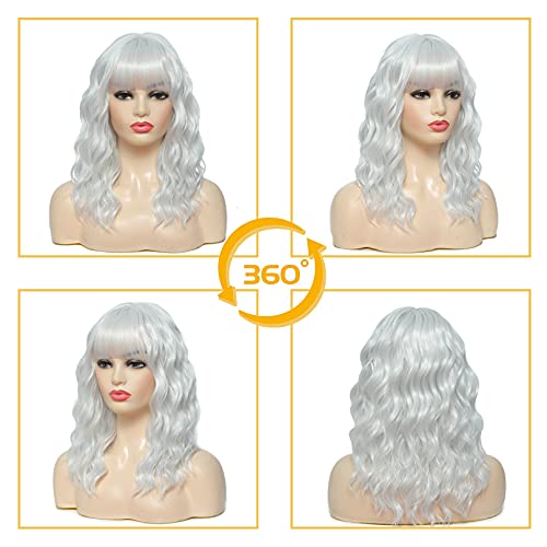 Tophr White Wig Wavy for Women Women 16 polegadas Wavy Wavy Wavy White With Wits Wit