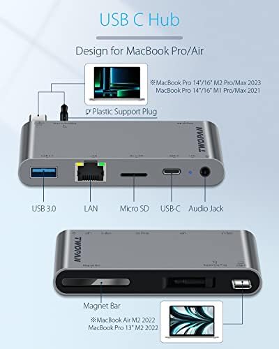 Twopan USB C Hub para MacBook Pro M2 Pro/Max, 5 em 1 MacBook Pro Air M2 USB C Dongle de adaptador multitor