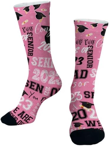Classe de 2023 Meias de formatura Meias de vestido novidades Crazy Crew Socks para ela, Seniors College High School Graduate Gifts