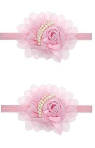 ZOONAI 2PCS bebê menina infantil Pearl Rose Flower Head Bandither Kids Hair Band Acessórios