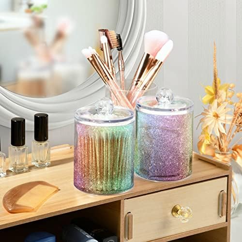 Alaza 2 Pack Qtip Dispenser Mermaid Rainbow Glitter Bathronsister organizadores de banheiro para bolas de algodão/swabs/almofadas/fio