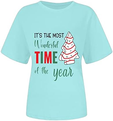 Camiseta de manga curta para mulheres, impressão de árvore de Natal engraçada camisetas, camisetas gráficas de cartas,