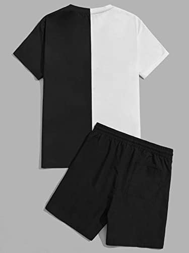 Roupas de duas peças para homens Letra letra de ombro e lobo padrão colorblock tee e shorts de trilha da cintura de cordão