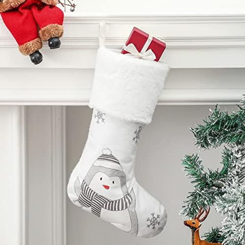 19.2*8.66 em meias de Natal brancas Penguin boneco de neve urso Bolsa de presente Bolsa de Natal Ornamentos de Natal Vintage