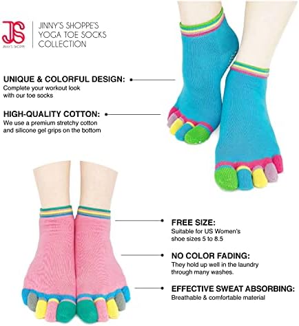 Jinny's Shoppe feminino colorido e confortável ioga pilates barre algodão de algodão meias com um gel não deslizante sem esquiador