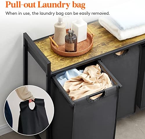 Lifewit Laundry Horting, 120L 3 Seção Puxe roupas de roupas para roupas com uma prateleira superior e 3 sacolas e alças removíveis,