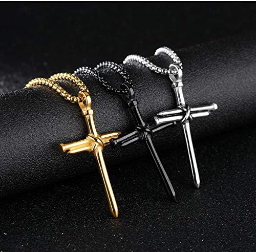 Tiande Vintage Unhas Cross Charm Pingente Colar, Jóias Cristãs de Cristãs masculinos Polidos