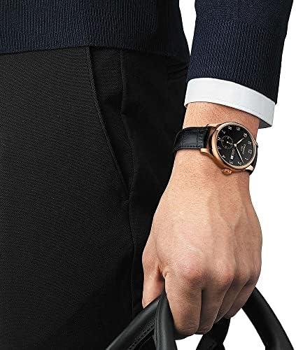 Tissot Mens Le Locle 316L Caixa de aço inoxidável com Rose Gold PVD PVD Swiss Automatic Watch, Black, Leather, 19