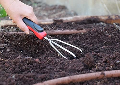 Tabor Tools D124A Ferramenta de jardim de 3 peças Conjunto com alças sem deslizamento emborrachado, aço inoxidável, inclui espátula de mão, ancinho de mão do cultivador e transplante