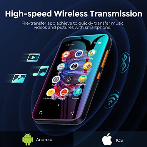 WiFi MP3 Player com Bluetooth, Timmkoo 4.0 Tela de toque completa mp3 mp4 player com alto -falante, portátil hifi som walkman
