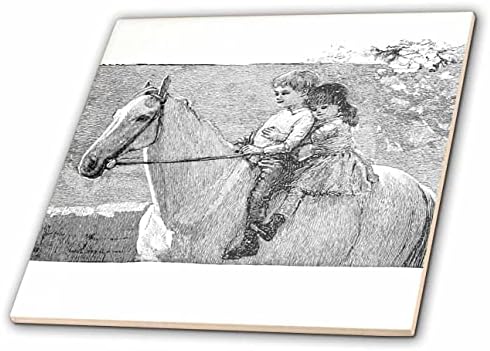 Ilustração vintage de cavalos de 3drose em crianças - crianças de cavalo em cavalo - azulejos
