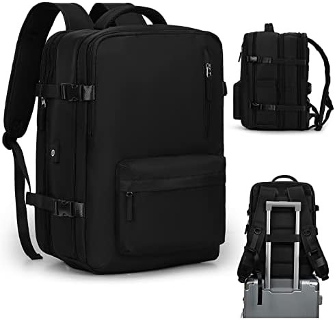 VGCUB Backpack de viagem grande, Continue a mochila para homens Airline Airline aprovou a mochila de ginástica laptop de negócios à prova d'água Daypack, Black Expandível