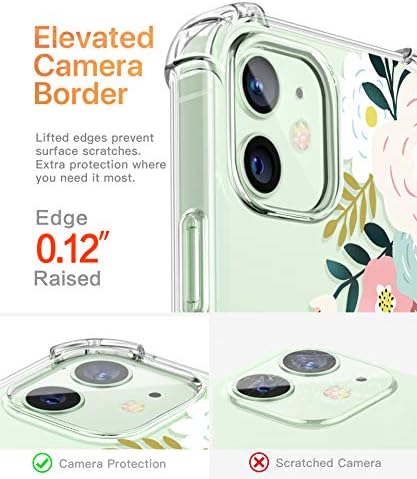 GVIELIN para iPhone 12 Case e iPhone 12 Pro Case com protetor de tela + protetor de lente da câmera, Limpa Floral Floral Flexível TPU Meninas Meninas de Flor Padrão de Flor Caixa 6.1