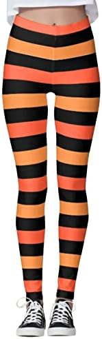 Calças de ioga da cintura Hight para mulheres Hallowstripes Stretch preto laranja halloween listra imprimir esportes de ginástica calças justas