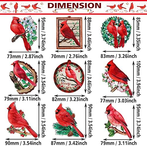 9Pieces Red Cardinal Christmas Ornamentos de madeira cardeais