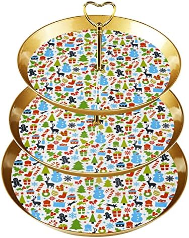 Padrões especiais de Natal Padrões de cupcake de três camadas, suporte de bolo, suporte de sobremesa em camadas, pratos redondos