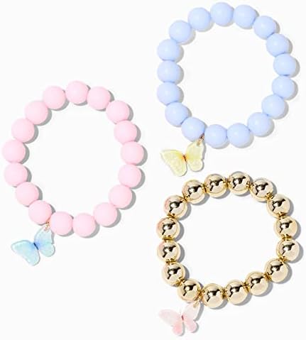CLAIRE Club Little Girl Butterfly Breaded Stretch Bracelets - 3 pacote | Rosa