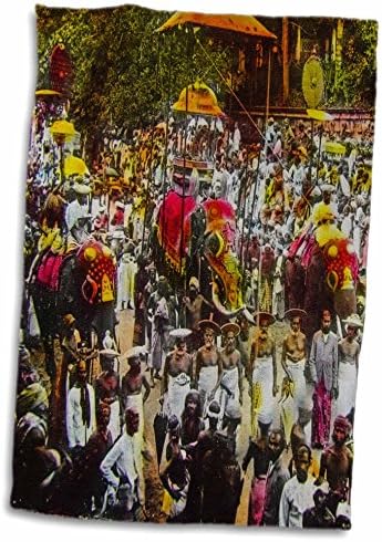 3drose Vintage Magic Lantern Procession em Colombo Sri Lanka Elefantes - Toalhas