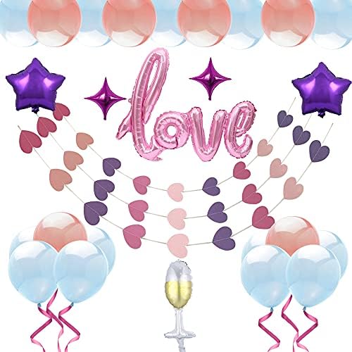 SNM 43 PCs decoração de festa para amante, corda de clipe de foto, 2 anéis, Balão de amor para meninas e mulheres amam balões de alumínio Supplies de festa Decorações da sala de casamento