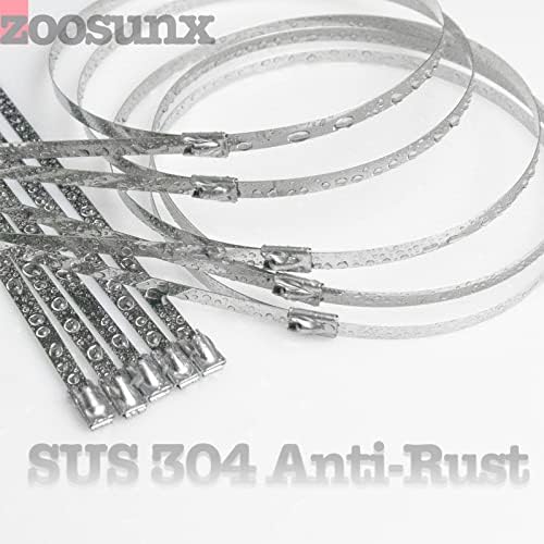 Zip de metal de 100 PCs, 6 em SUs 304 Cabo de aço inoxidável, gravatas com zíper de metal pesado para embrulho de escape, laços