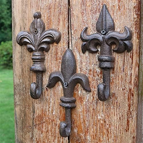 XJJZS Farm House Accents Handmade Fleur de Lis Design Fleur De Design Gancho de Parede de Ferro fundido Conjunto de três projetos