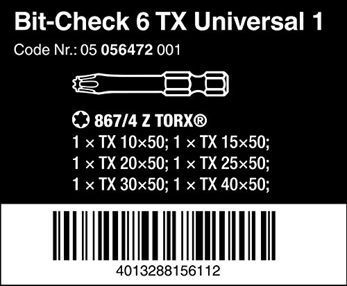 WERA 05056472001 CHECK BIT 6 TX Universal 1, 6 peças