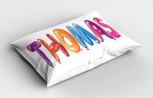 Ambesonne Thomas Pillow SHAM, Nome colorido de menino americano comum com conexão divertida balões, almofada de tamanho