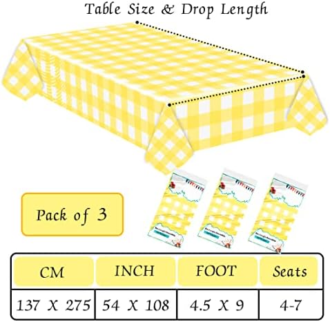 3 Pacote de mesa amarelo toalha de guingue