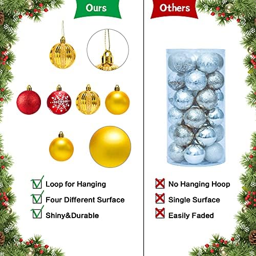 Cincohome 50pcs Ornamentos de bola de Natal, Red Gold Christmas Tree Decorations Balls, Bolas de Shatter Surfat