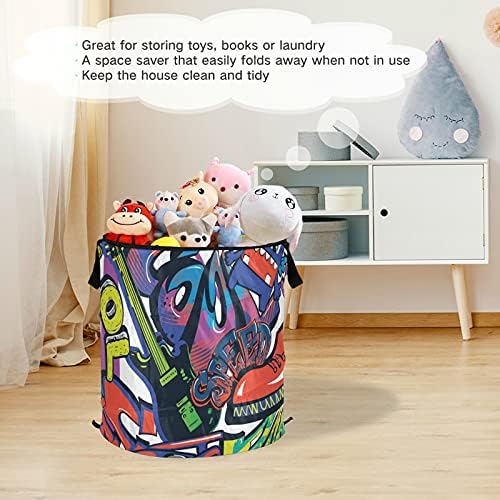 Monstro abstrato psicodélico cesto de lavanderia com tampa com zíper cesta de roupa dobrável com alças Organizador de roupas de cesta