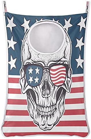 American Skull Sunglasses Sol da bandeira dos EUA Saco de lavanderia pendurada, sobre a porta do cesto de lavanderia,