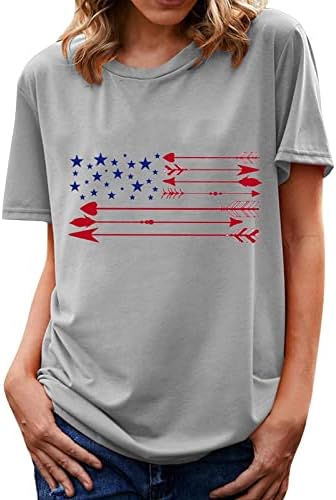 Lcepcy Womens American Bandle T-shirt Roul Round Blouse de manga curta 4 de julho camisas patrióticas