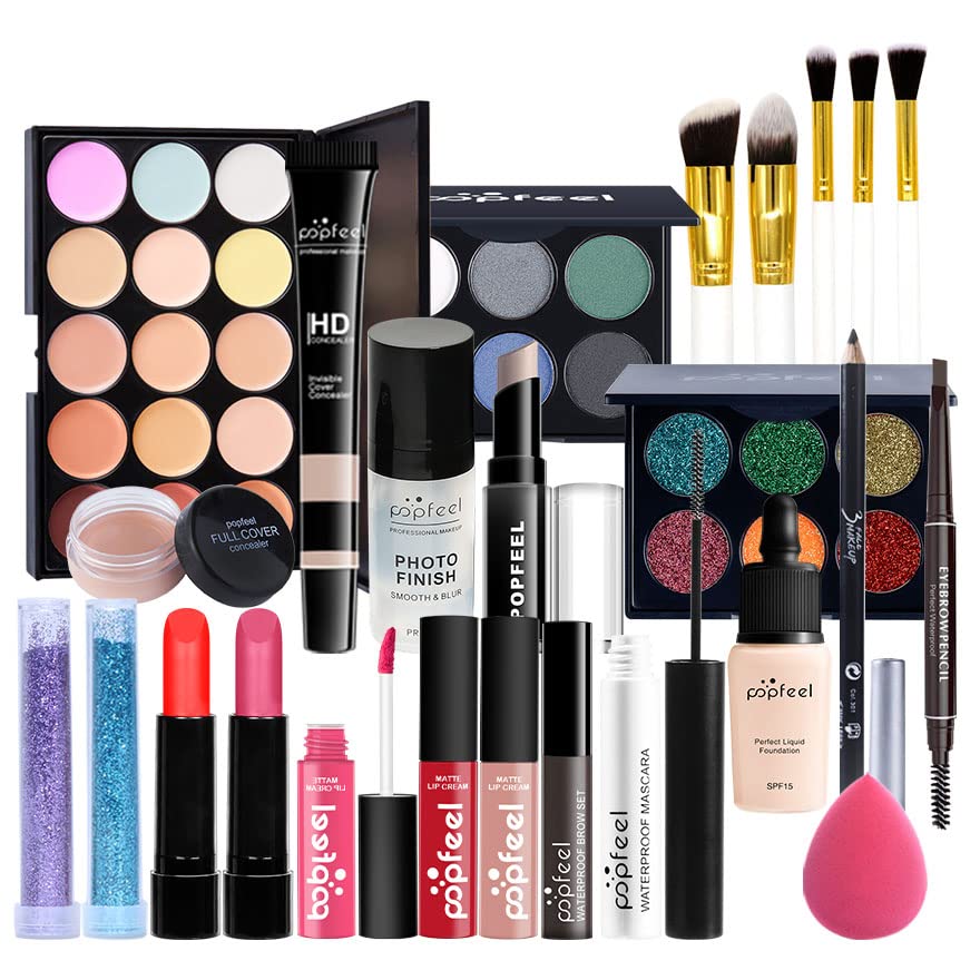 Tudo em um kit de maquiagem para mulheres kit completo -177 cores de maquiagem cosmética Conjunto de paleta Combinação com sombra de olho de olho -sobrancelha em pó de sobrancelha pó de pó de face