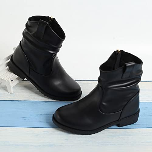 Girls Zip lateral botas desleixadas botas ocidentais Kids Kids Boots Girls Low Heel Booties Sapatos de vestido para meninas