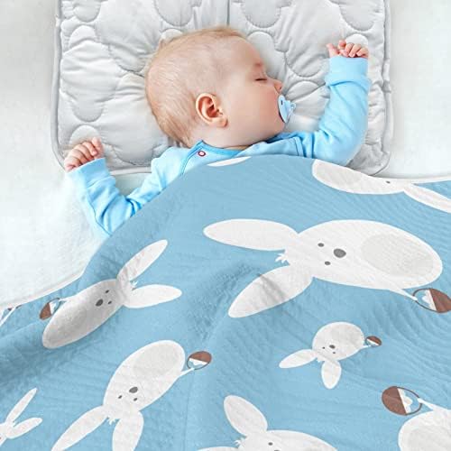 Clante de arremesso de coelhos brancos Clanto de algodão da Páscoa para bebês, recebendo cobertor, cobertor leve e macio para berço, carrinho, cobertores de berçário, 30x40 in, azul